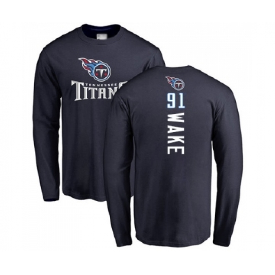 Football Tennessee Titans #91 Cameron Wake Navy Blue Backer Long Sleeve T-Shirt - Jersey