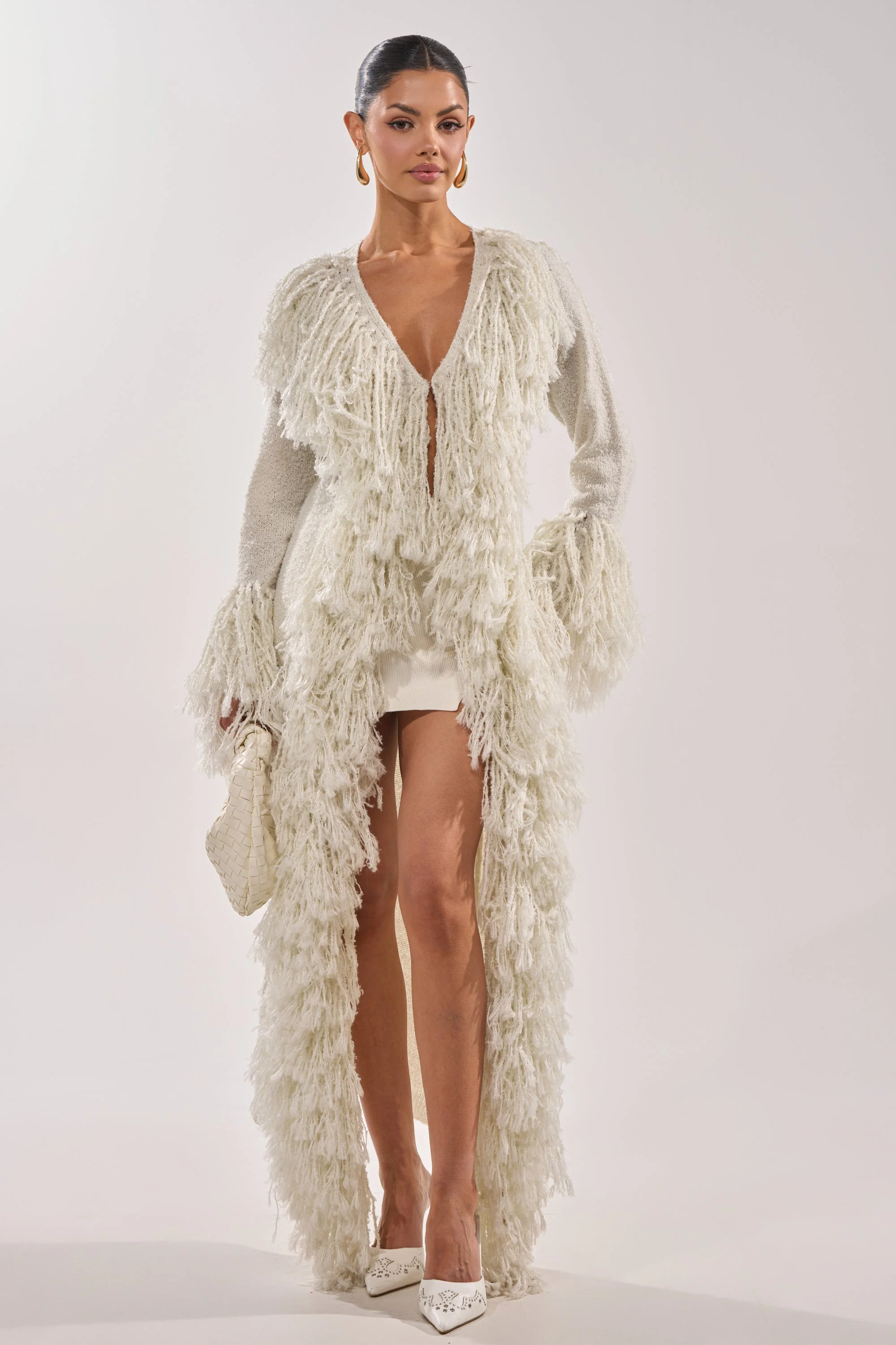 BURRR IT'S COLD OUTSIDE FRINGE OVERSIZED SWEATER IN IVORY - Akira Wear