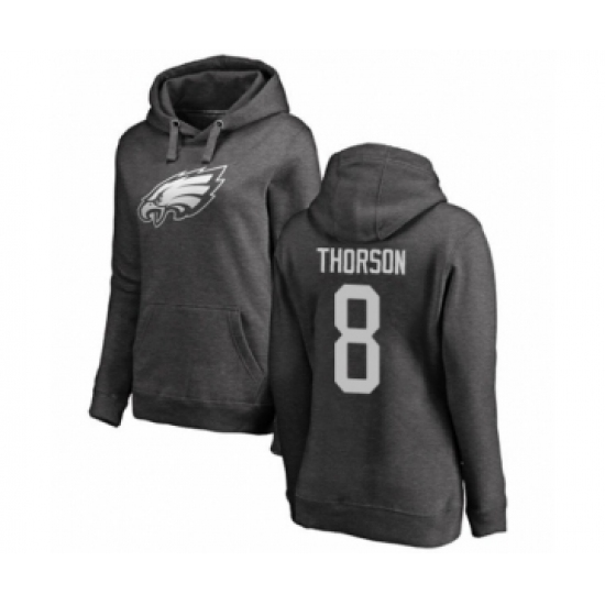 Women's Philadelphia Eagles #8 Clayton Thorson Ash One Color Pullover Hoodie - Jersey