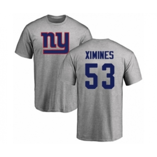 Football New York Giants #53 Oshane Ximines Ash Name & Number Logo T-Shirt - Jersey
