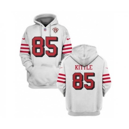 Men's San Francisco 49ers #85 George Kittle 2021 White 75th Anniversary Pullover Football Hoodie - Jersey