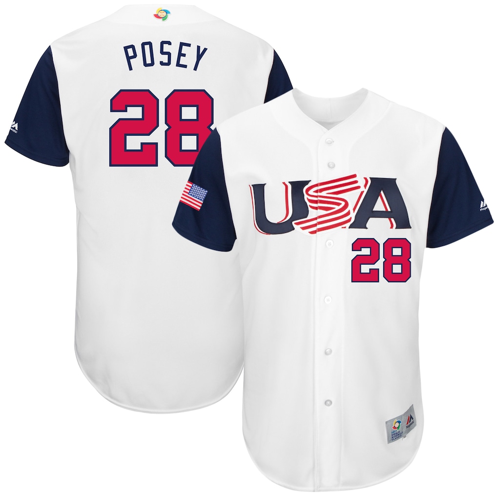 Men's USA Baseball Buster Posey Majestic White 2017 World Baseball Classic Authentic Jersey - Jersey