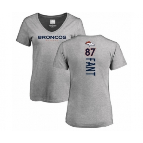 Football Women's Denver Broncos #87 Noah Fant Ash Backer V-Neck T-Shirt - Jersey