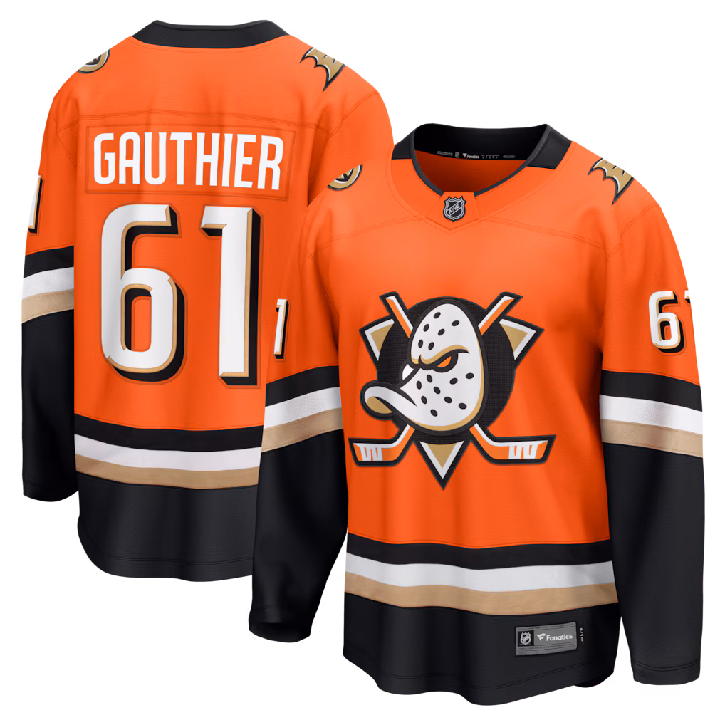 Men's Anaheim Ducks Cutter Gauthier Fanatics Orange Home Breakaway Jersey - Jersey