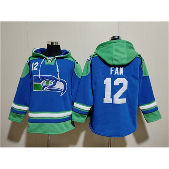 Men's Seattle Seahawks #12 Fan Royal Ageless Must-Have Lace-Up Pullover Hoodie - Jersey