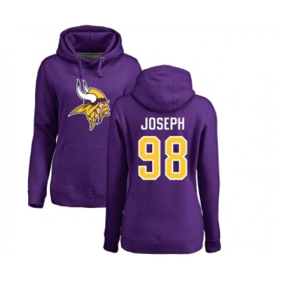 Football Women's Minnesota Vikings #98 Linval Joseph Purple Name & Number Logo Pullover Hoodie - Jersey