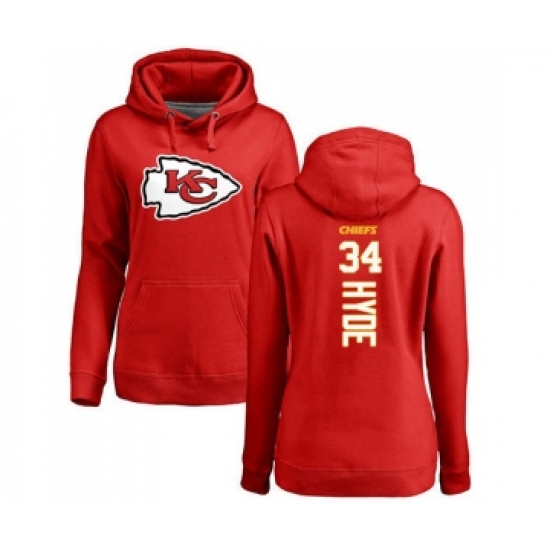 Football Women's Kansas City Chiefs #34 Carlos Hyde Red Backer Pullover Hoodie - Jersey