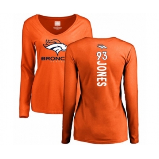 Football Women's Denver Broncos #93 Dre'Mont Jones Orange Backer Long Sleeve T-Shirt - Jersey