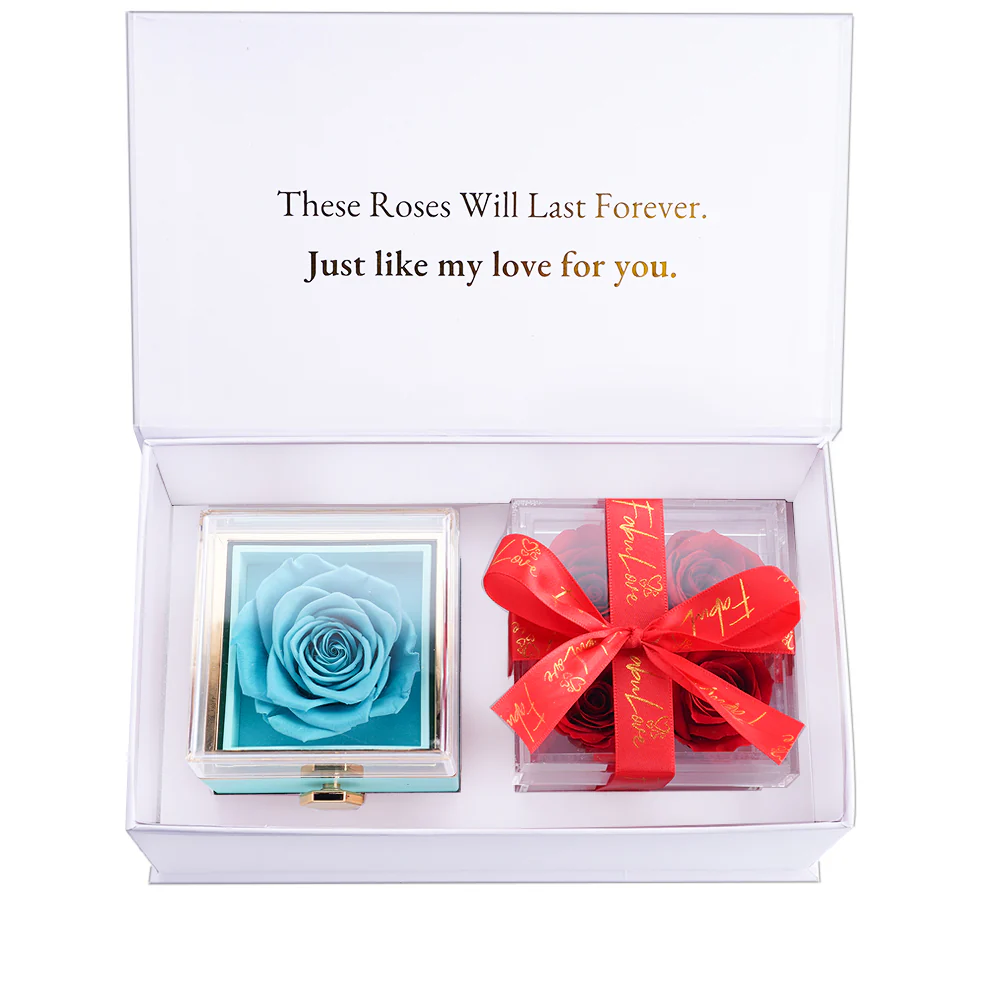 Eternal Rose Box Gift Bundle - W/ Engraved Necklace