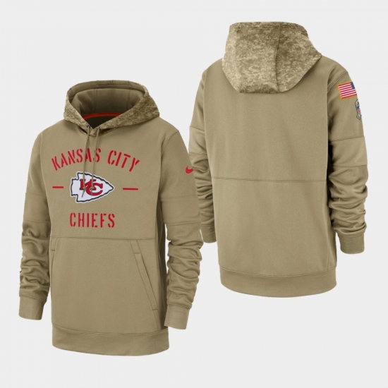 Men's Kansas City Chiefs Tan 2019 Salute to Service Sideline Therma Pullover Hoodie - Jersey
