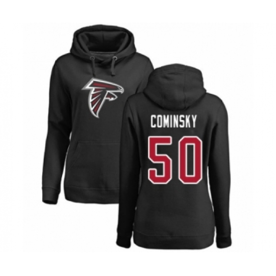 Football Women's Atlanta Falcons #50 John Cominsky Black Name & Number Logo Pullover Hoodie - Jersey