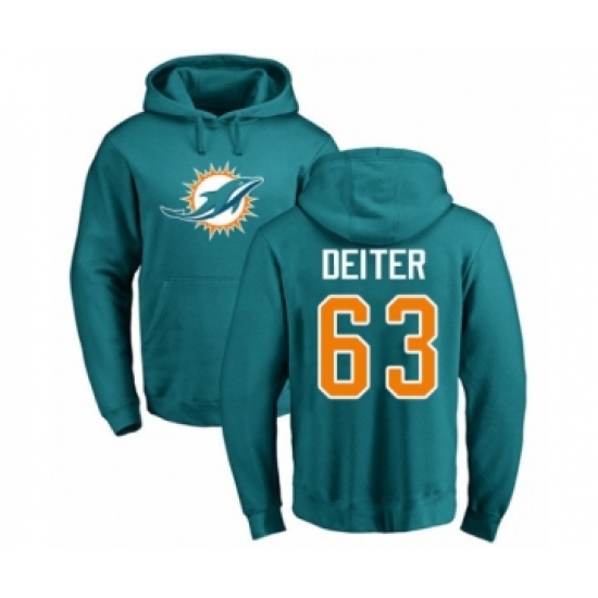 Football Miami Dolphins #63 Michael Deiter Aqua Green Name & Number Logo Pullover Hoodie - Jersey