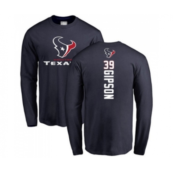 Football Houston Texans #39 Tashaun Gipson Navy Blue Backer Long Sleeve T-Shirt - Jersey