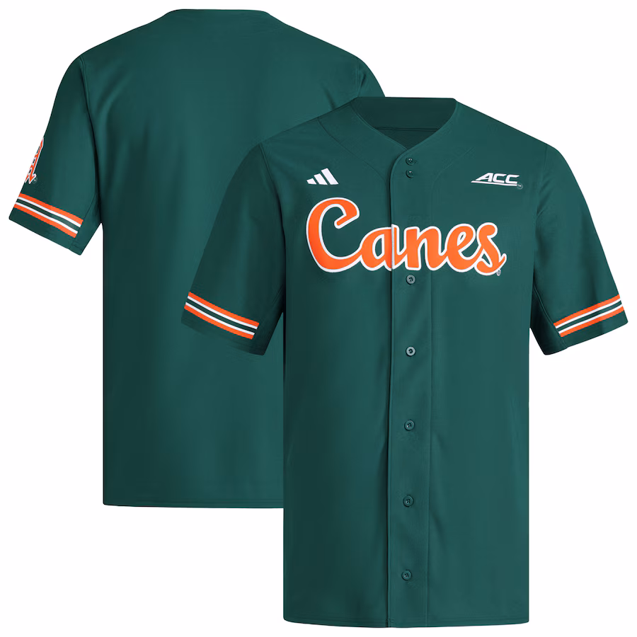 Men's adidas  Green Miami Hurricanes Reversible Retro Full-Button Baseball Jersey - Jersey