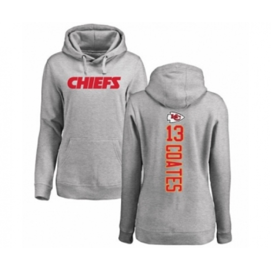 Football Women's Kansas City Chiefs #13 Sammie Coates Ash Backer Pullover Hoodie - Jersey
