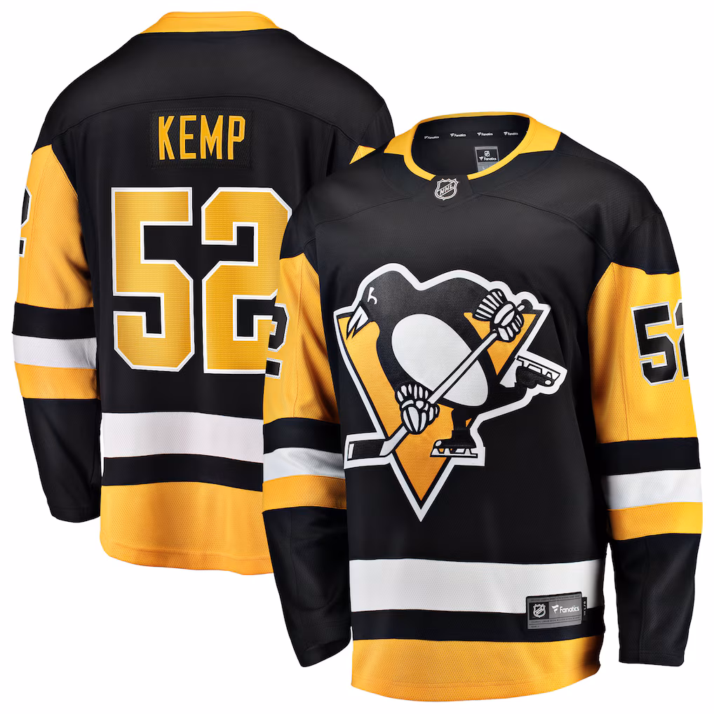 Men's Pittsburgh Penguins Philip Kemp Fanatics Black Home Breakaway Jersey - Jersey