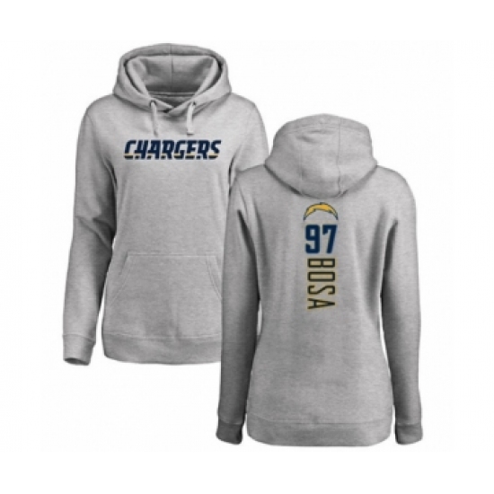 Football Women's Los Angeles Chargers #97 Joey Bosa Ash Backer Pullover Hoodie - Jersey