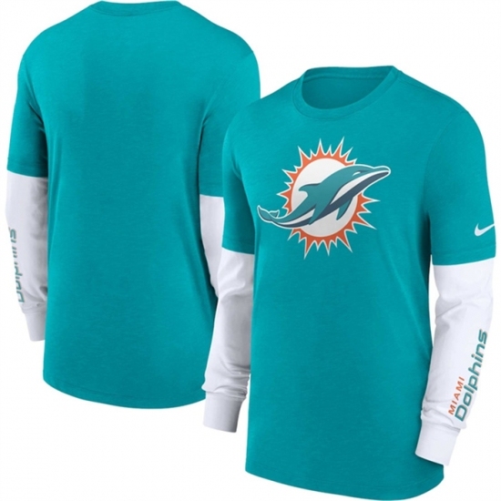 Men's Miami Dolphins Heather Aqua Slub Fashion Long Sleeve T Shirt - Jersey