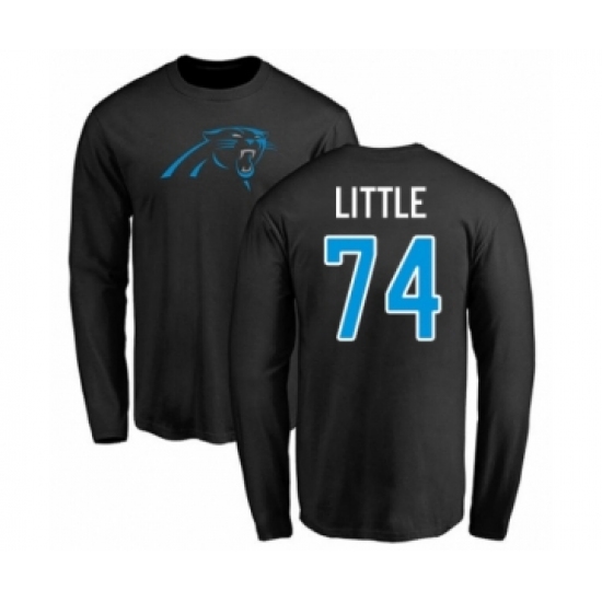 Football Carolina Panthers #74 Greg Little Black Name & Number Logo Long Sleeve T-Shirt - Jersey
