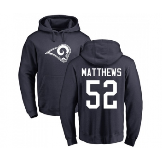 Football Los Angeles Rams #52 Clay Matthews Navy Blue Name & Number Logo Pullover Hoodie - Jersey