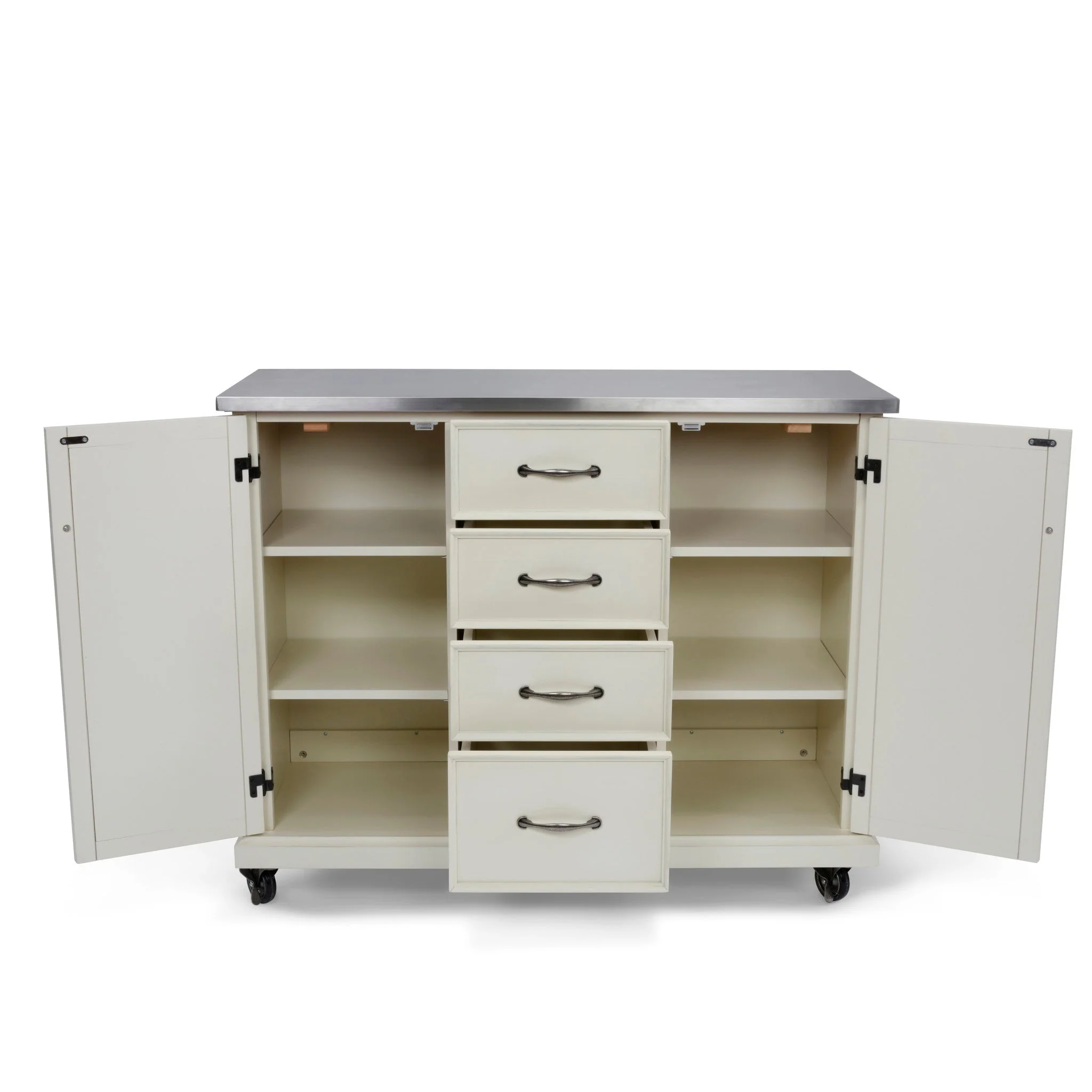 homestyles Seaside Lodge Off-White Kitchen Cart with Stainless Steel Top - 45' x 16' x 36'