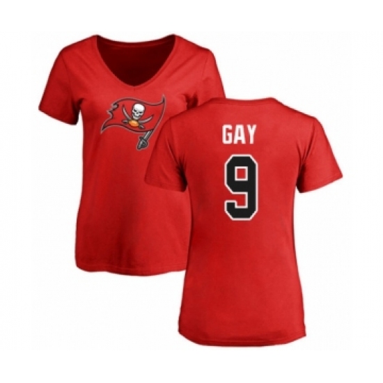Football Women's Tampa Bay Buccaneers #9 Matt Gay Red Name & Number Logo T-Shirt - Jersey