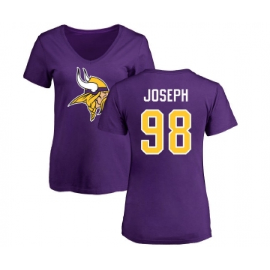 Football Women's Minnesota Vikings #98 Linval Joseph Purple Name & Number Logo Slim Fit T-Shirt - Jersey