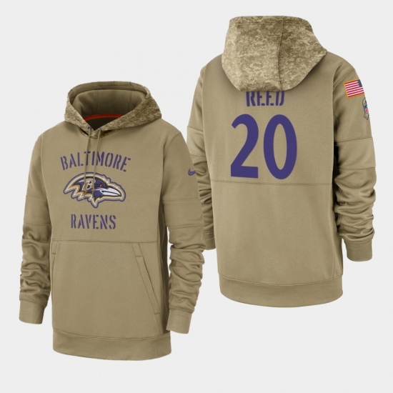 Men's Baltimore Ravens #20 Ed Reed 2019 Salute to Service Sideline Therma Pullover Hoodie - Tan - Jersey