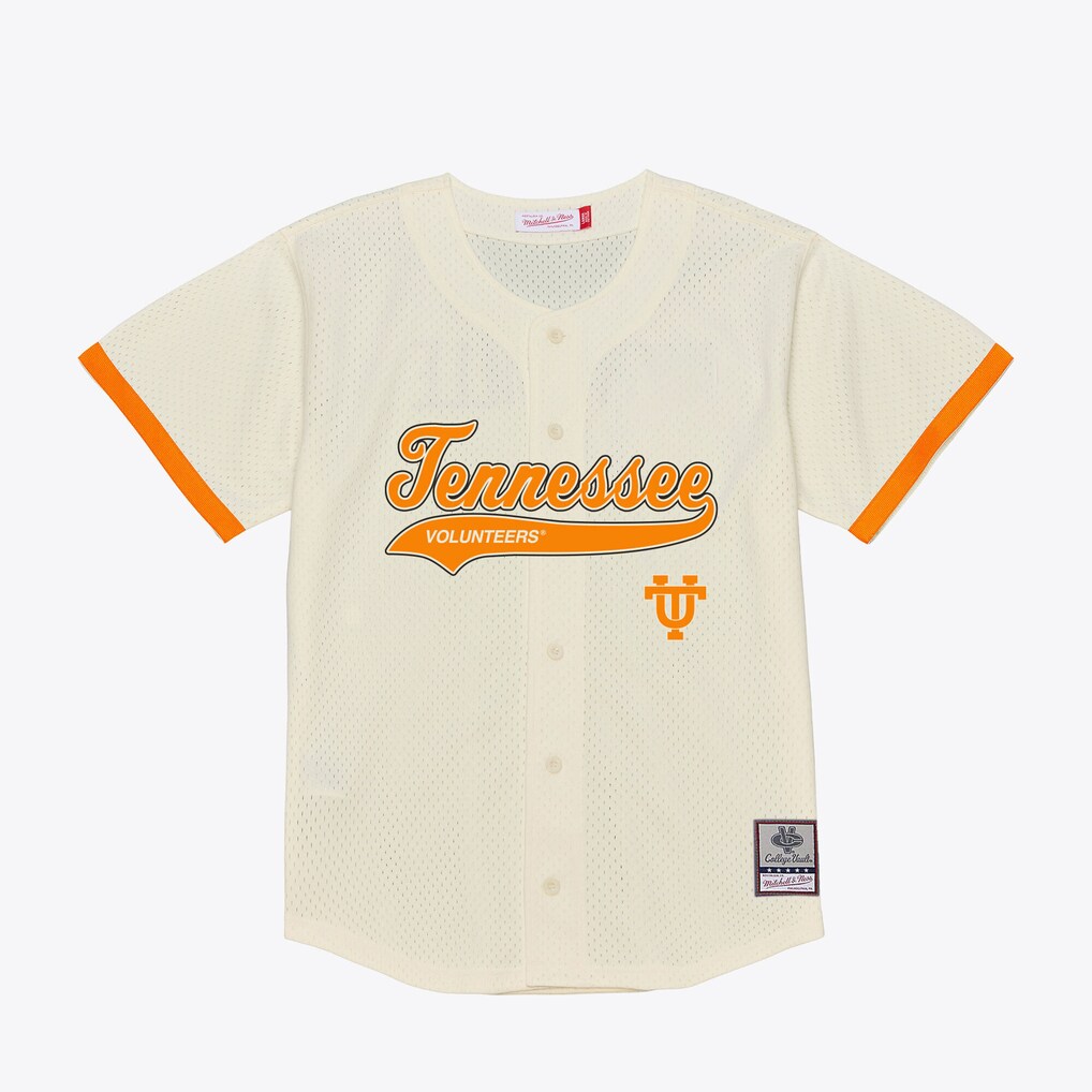 Men's Mitchell & Ness Cream Tennessee Volunteers Mesh Button-Up Batting Practice Baseball Jersey - Jersey