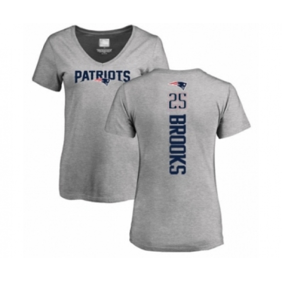Football Women's New England Patriots #25 Terrence Brooks Ash Backer V-Neck T-Shirt - Jersey