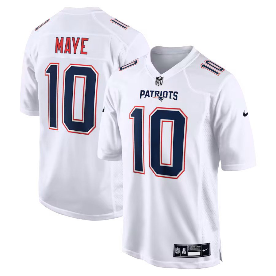 Men's New England Patriots Drake Maye Nike Tundra White Game Jersey - Jersey