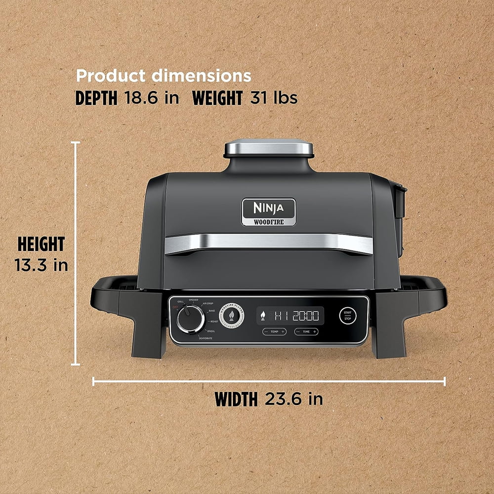 Ninja OG751BRN Woodfire Pro Outdoor Grill and Smoker with Temperature Probe (Renewed)