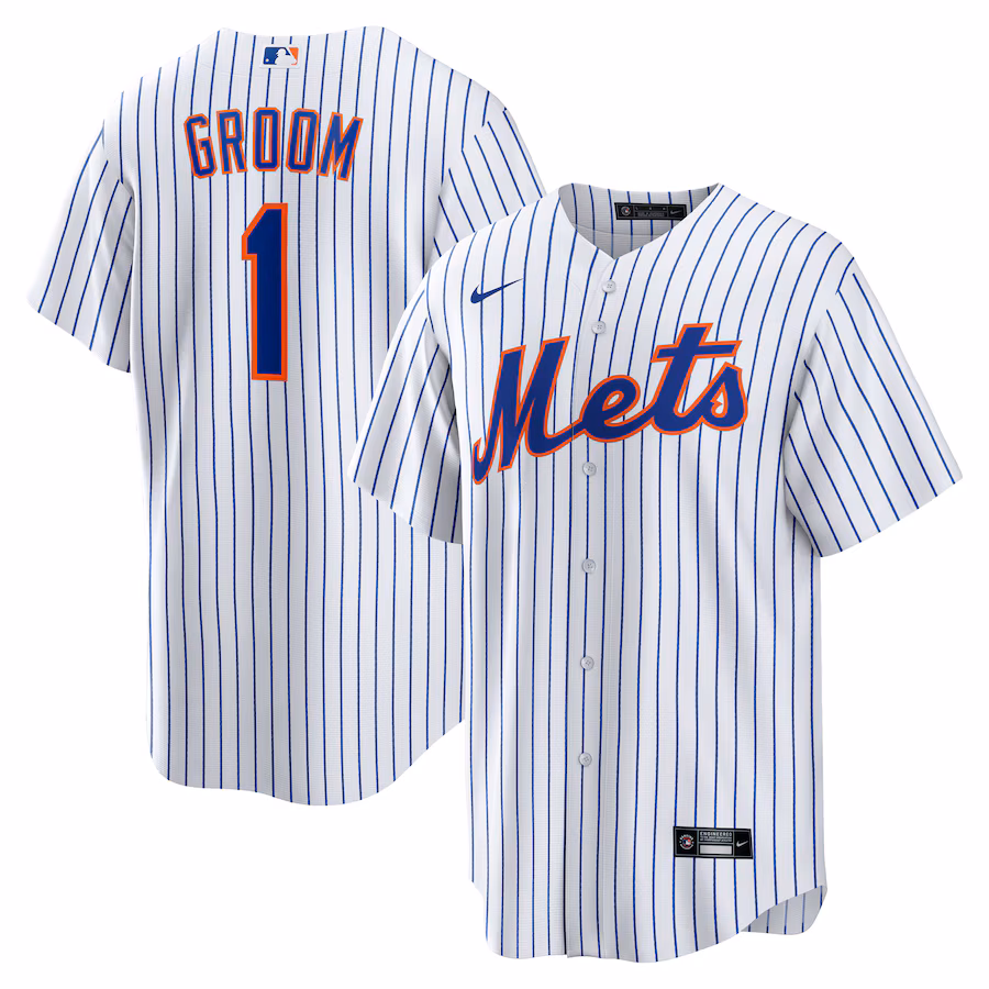 Men's New York Mets Nike White #1 Groom Home Replica Jersey - Jersey