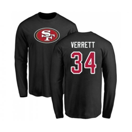 Football San Francisco 49ers #34 Jason Verrett Black Name & Number Logo Long Sleeve T-Shirt - Jersey