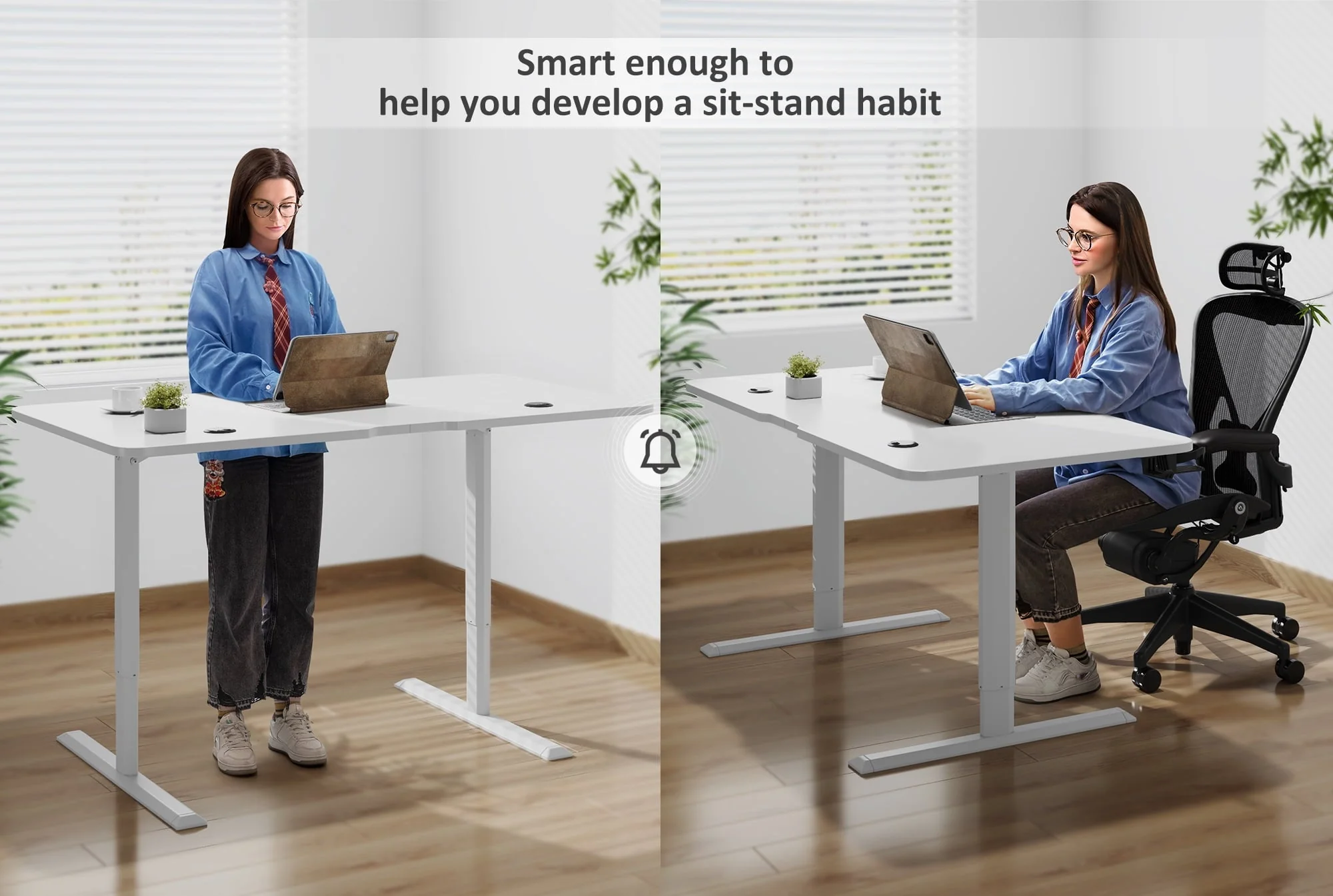 Homall Electric Height Adjustable Standing Desk, Large 55 inch Sit Stand up Desk, Home Office Computer Desk Memory Preset with T-Shaped Metal Bracket, White
