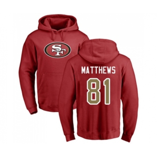 Football San Francisco 49ers #81 Jordan Matthews Red Name & Number Logo Pullover Hoodie - Jersey