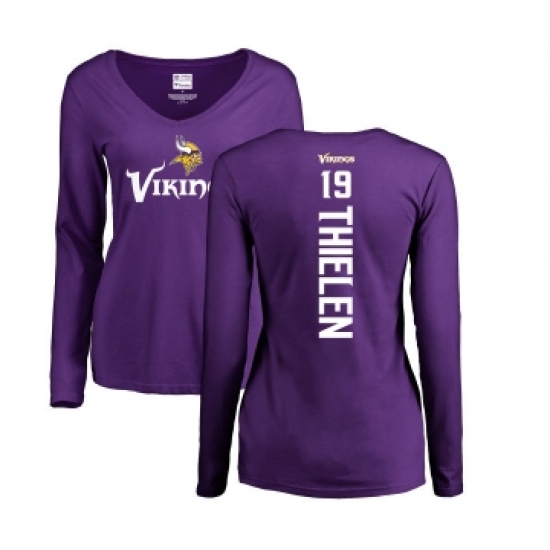 Football Women's Minnesota Vikings #19 Adam Thielen Purple Backer Slim Fit Long Sleeve T-Shirt - Jersey