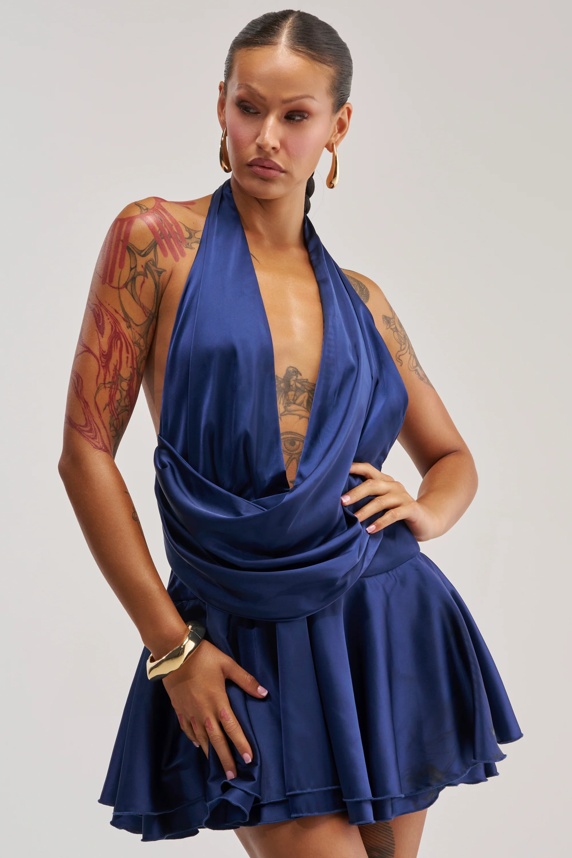 UNDERSTOOD THE ASSIGNMENT SATIN MINI DRESS IN NAVY - Akira Wear