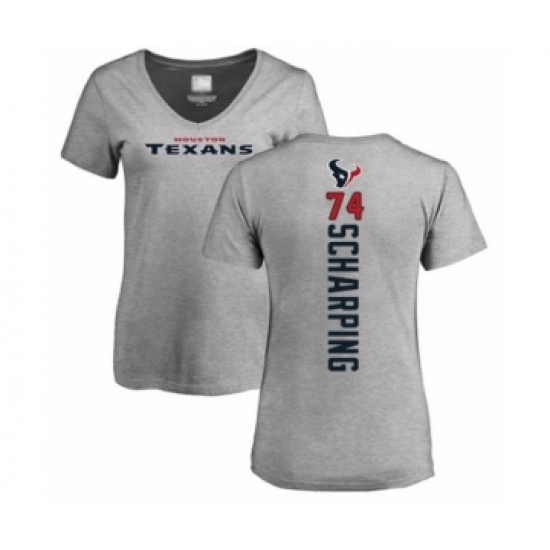Football Women's Houston Texans #74 Max Scharping Ash Backer T-Shirt - Jersey