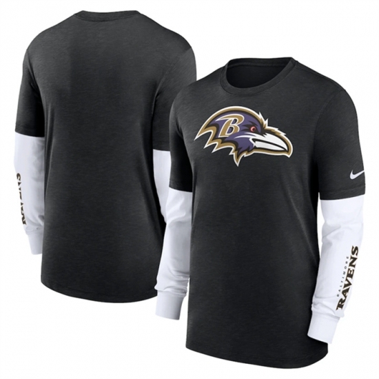 Men's Baltimore Ravens Heather Black Slub Fashion Long Sleeve T Shirt - Jersey