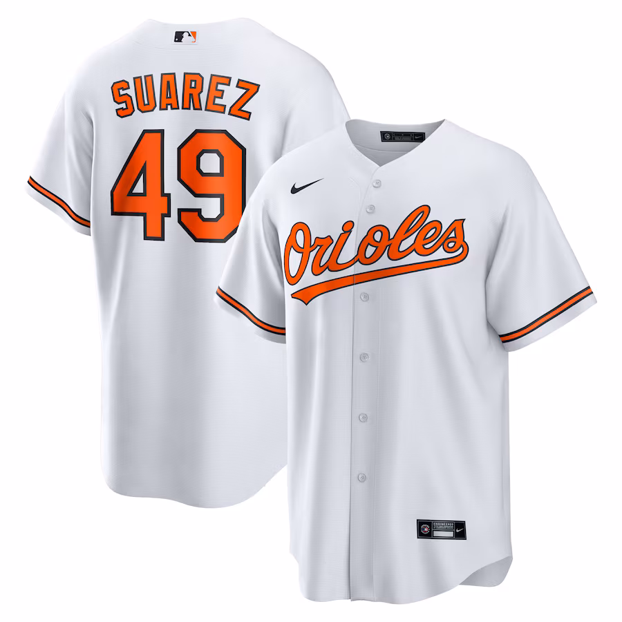 Men's Baltimore Orioles Albert Suarez Nike White Home Replica Jersey - Jersey