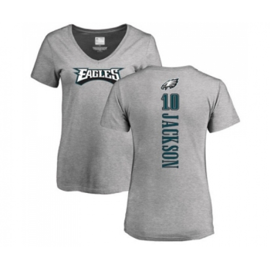 Women's Philadelphia Eagles #10 DeSean Jackson Ash Backer V-Neck T-Shirt - Jersey