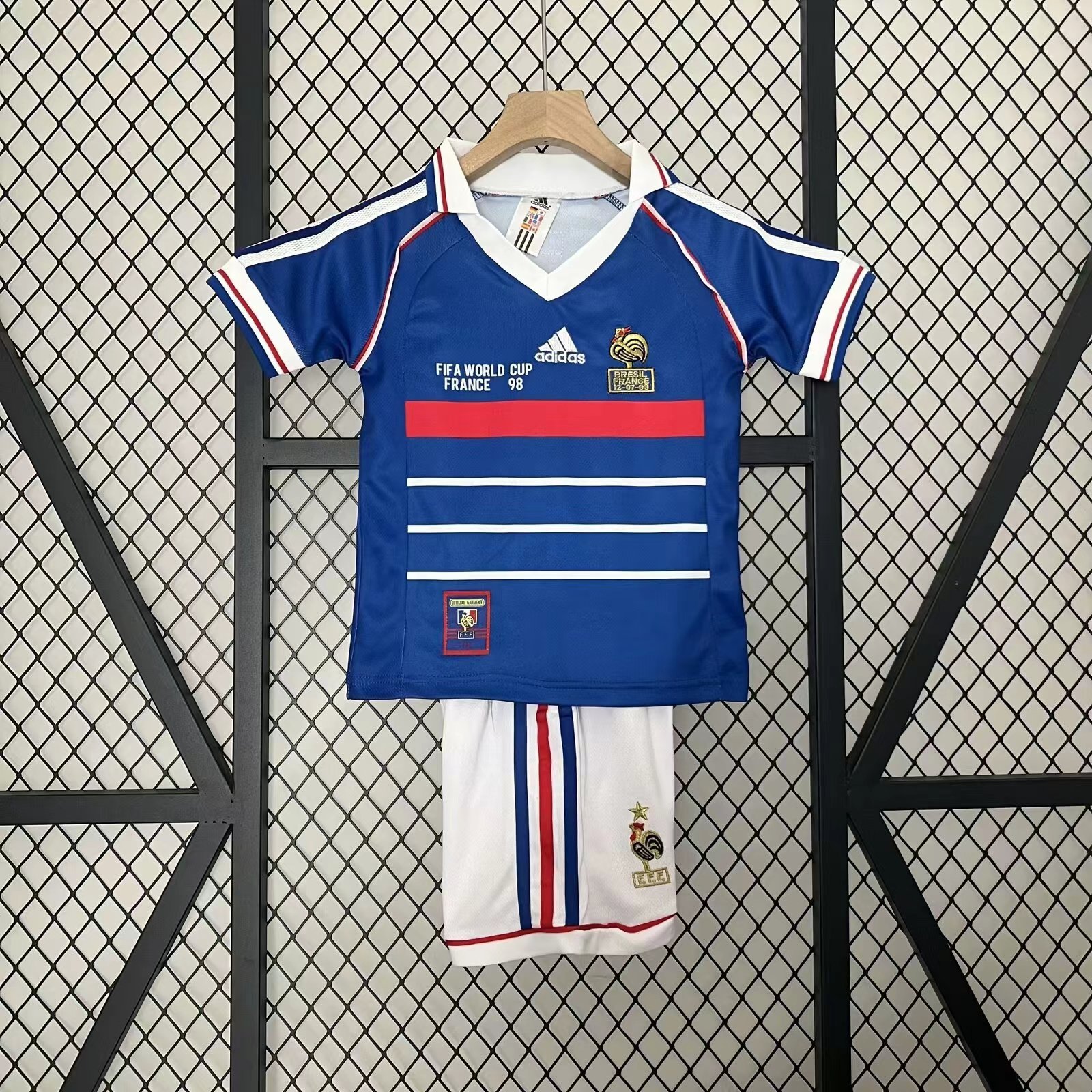 France Retro Home Kids Kit Jersey+Shorts Custom Shirt World Cup 1998 - Jersey