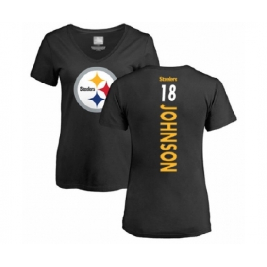 Women's Pittsburgh Steelers #18 Diontae Johnson Black Backer Slim Fit T-Shirt - Jersey