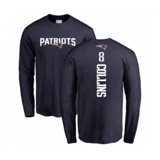 Football New England Patriots #8 Jamie Collins Navy Blue Backer Long Sleeve T-Shirt - Jersey
