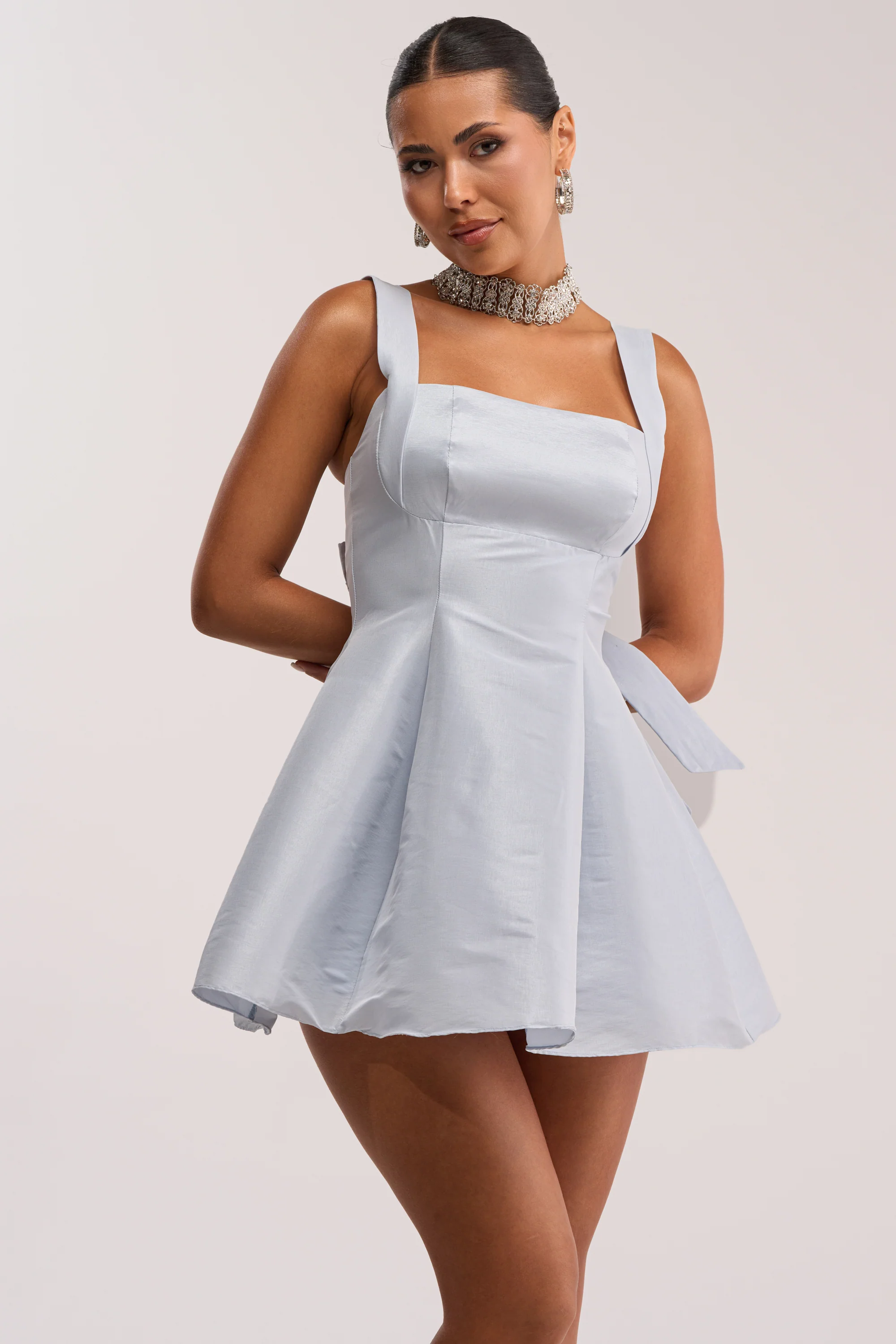 BEST TIME OF THE YEAR SATIN MINI DRESS IN BABY BLUE - Akira Wear