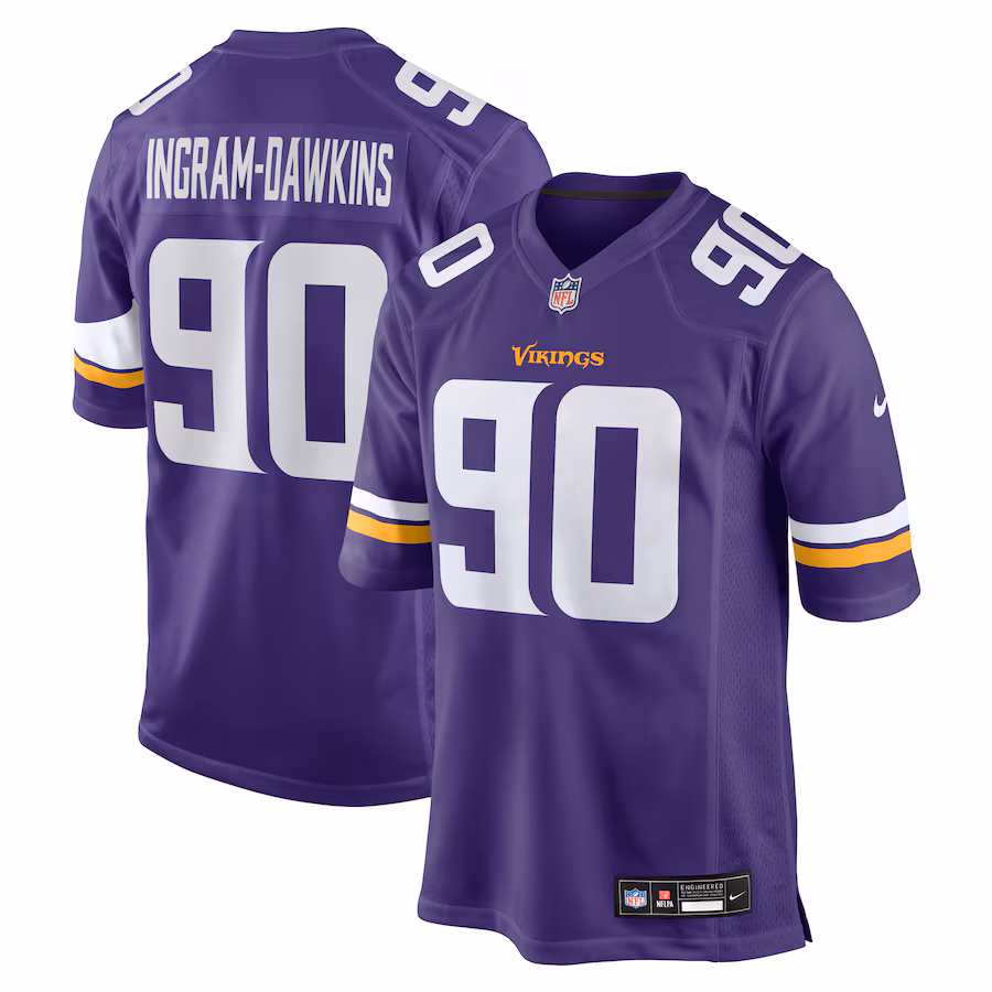 Men's Minnesota Vikings Tyrion Ingram-Dawkins Nike Purple Team Game Jersey - Jersey
