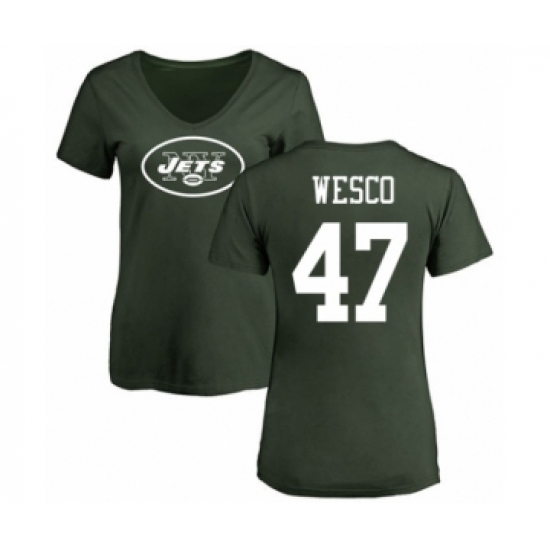 Football Women's New York Jets #47 Trevon Wesco Green Name & Number Logo T-Shirt - Jersey
