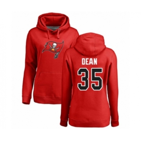 Football Women's Tampa Bay Buccaneers #35 Jamel Dean Red Name & Number Logo Pullover Hoodie - Jersey