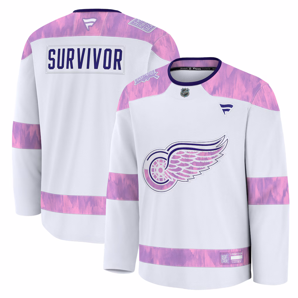 Men's Detroit Red Wings Fanatics White Hockey Fights Cancer Survivor Practice Jersey - Jersey